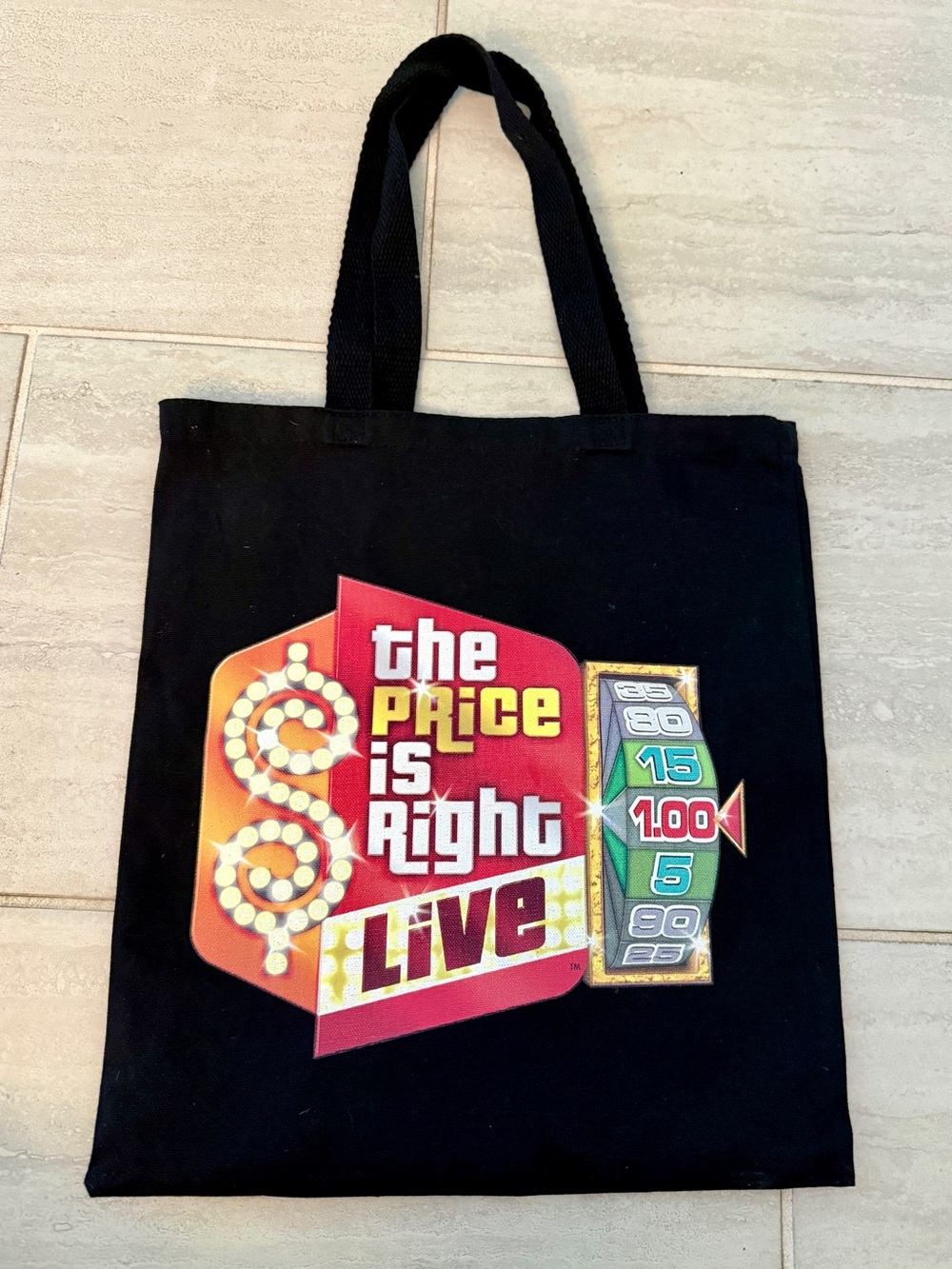 Rare The Price is Right Live Logo TV Game Show Black Tote Bag 14" x 15"
